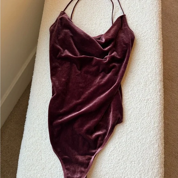 Burgundy Velvet Bodysuit - Picture 1 of 5
